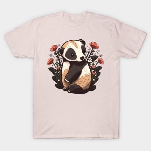 Badger surrounded by flowers T-Shirt